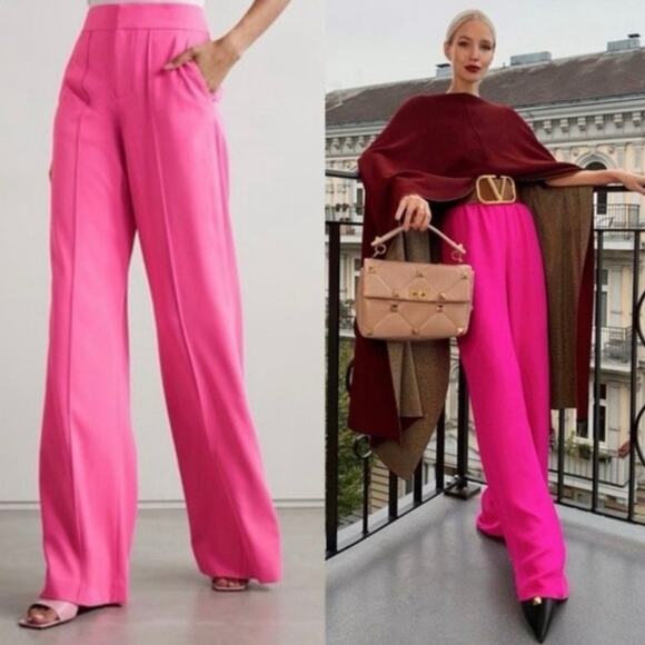 Alice + Olivia Dylan High Waist Wide Leg Pants In Wild Pink - Picture 1 of 6